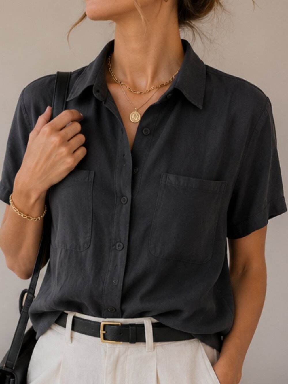 Anna And Frank Black Silk Button-Up Shirt - Picture 2 of 8